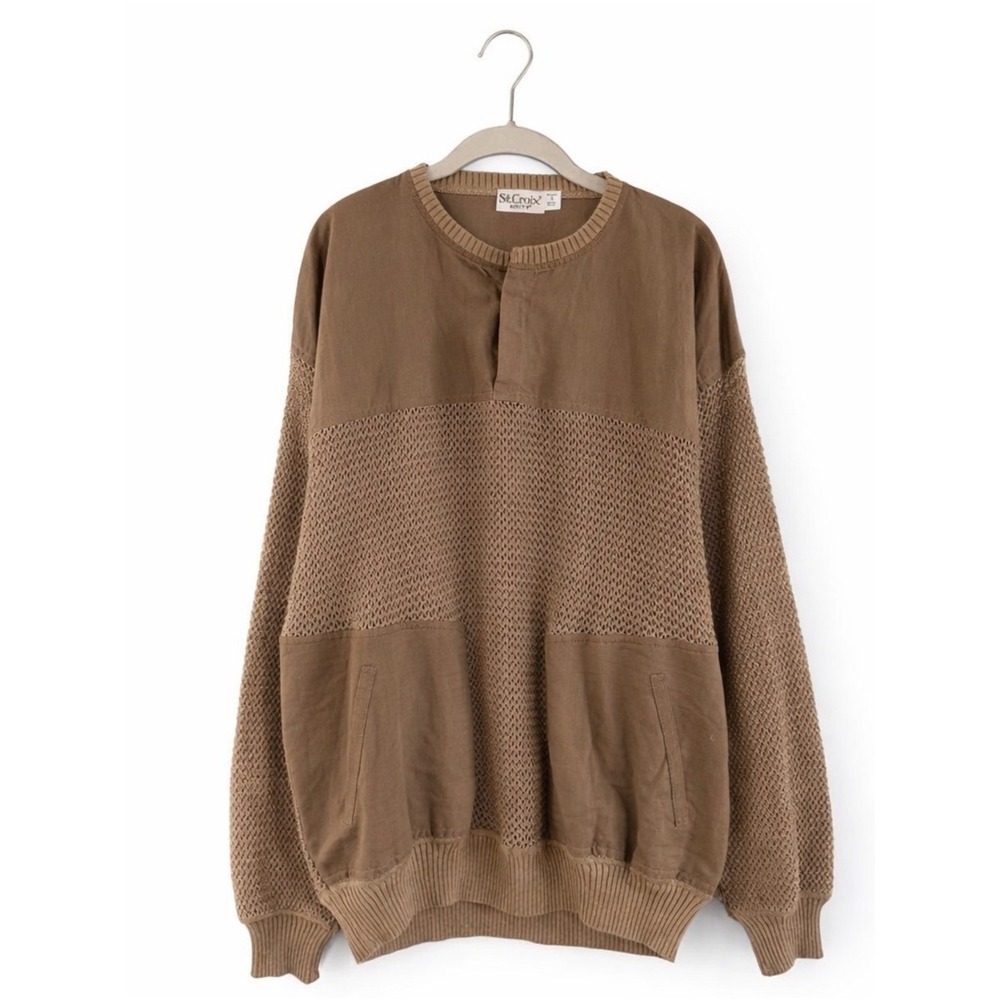 Vintage St. Croix Knits Brown Cotton Linen Open Knit Sweater‎ Made in USA